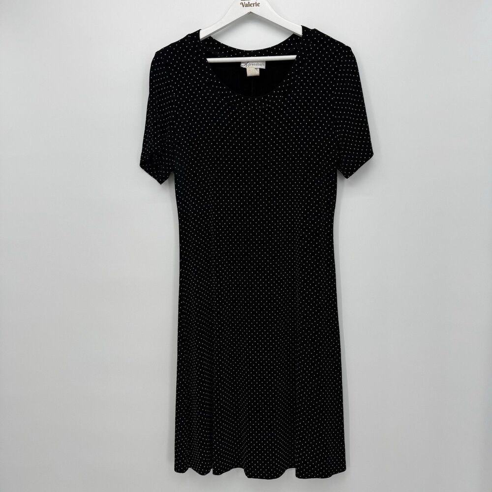Dressbarn Black & White Polka Dot Stretchy Midi Dress Y2k Size 10 Party